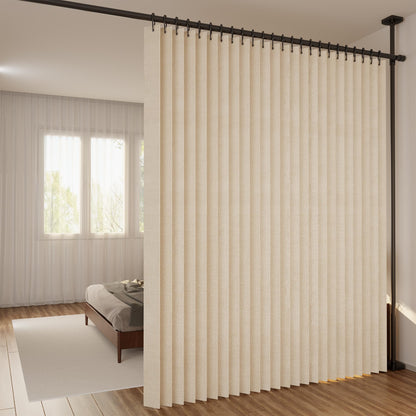 Folding Room Divider Curtain – Lightweight Draping Bedroom Privacy Curtain, Window and Bed Separator with Hooks and Tie-Back (Cream Color, W98*H95inch)