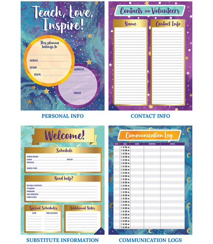 Carson Dellosa Galaxy Teacher Planner, 8" x 11" Space Theme Spiral Bound Lesson Plan Book With Stickers, Checklist, Notes, School Supplies for Classroom Organization