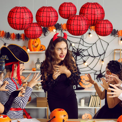 Bencailor 13 Pcs Spider Web Paper Lanterns Red Spider Web Party Hanging Supplies for Birthday Party Decorations