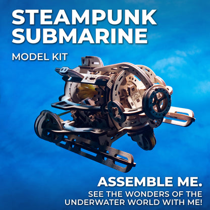 UGEARS 3D Wooden Puzzles for Adults - Steampunk Submarine Wooden Model Kit – Mechanical Puzzle Model Building Kits - DIY Kits for Adults for Maritime Enthusiasts Gifts for Puzzle Lovers - 200 Pcs
