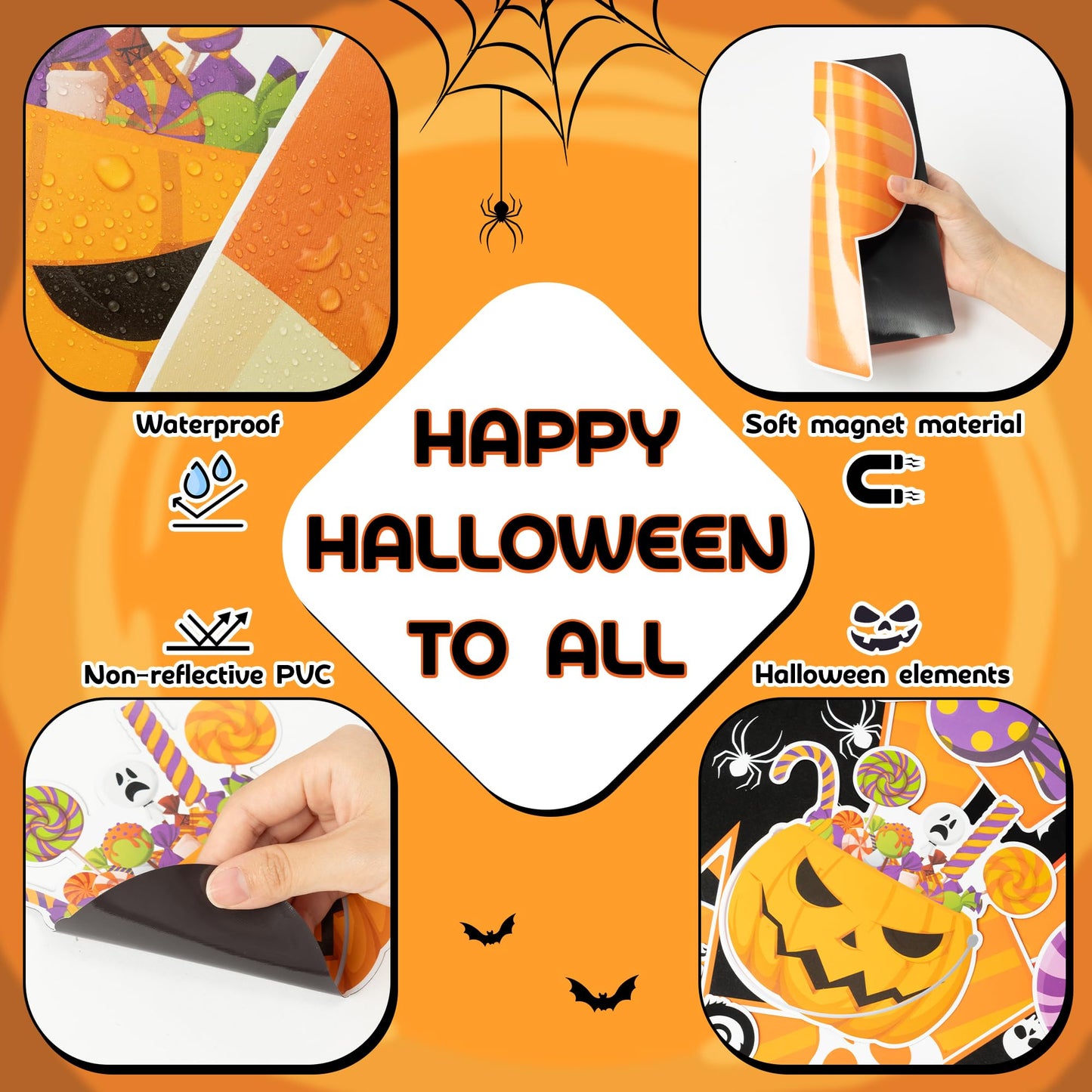 H1vojoxo 24PCS Halloween Garage Door Decorations Magnets Trick Or Treat Halloween Car Garage Magnets Sticker Pumpkin Candy Bats Cat Refrigerator Mailbox Magnet Decals Garage Door Magnetic Decorative