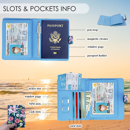 YIXONER Passport Holder For Travel, RFID Blocking Passport Wallet, Passport Cover Secure & Front Pocket Money Holder For Men & Women, Travel Wallet, Lily With Daisy, Advanced Version