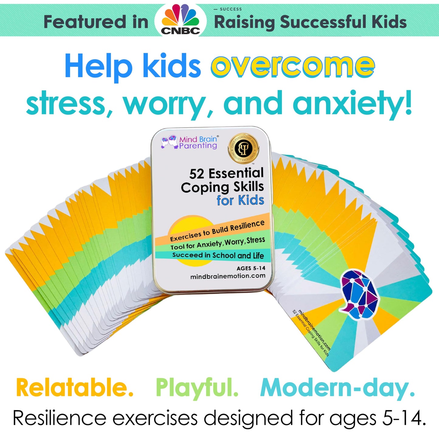 Mind Brain Emotion 52 Essential Coping Skills for Kids: Mindfulness CBT Cards for Stress, Anxiety, Anger, Executive Functioning, Coping Strategies for Anxious Generation, Family, School Therapy Game