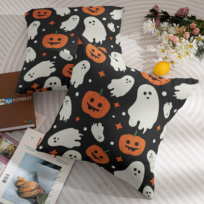 Robvobe Halloween Pillow Covers 22x22 Set of 2 Cute Ghost Pumpkin Print Outdoor Decorative Throw Pillows Halloween Scary Themed Farmhouse Pillowcases Linen Cushion Case Decor for Home Sofa Couch Bed