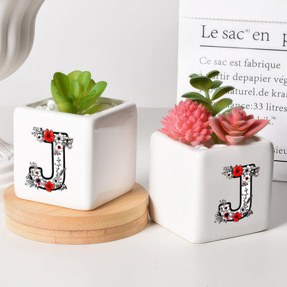 BJDAMAI Succulent Planter Flower Plant Pot Small, Personalized Cute Cool Novelty Mini Practical Trendy Tiny Artsy Western Country Gifts (Letter J)