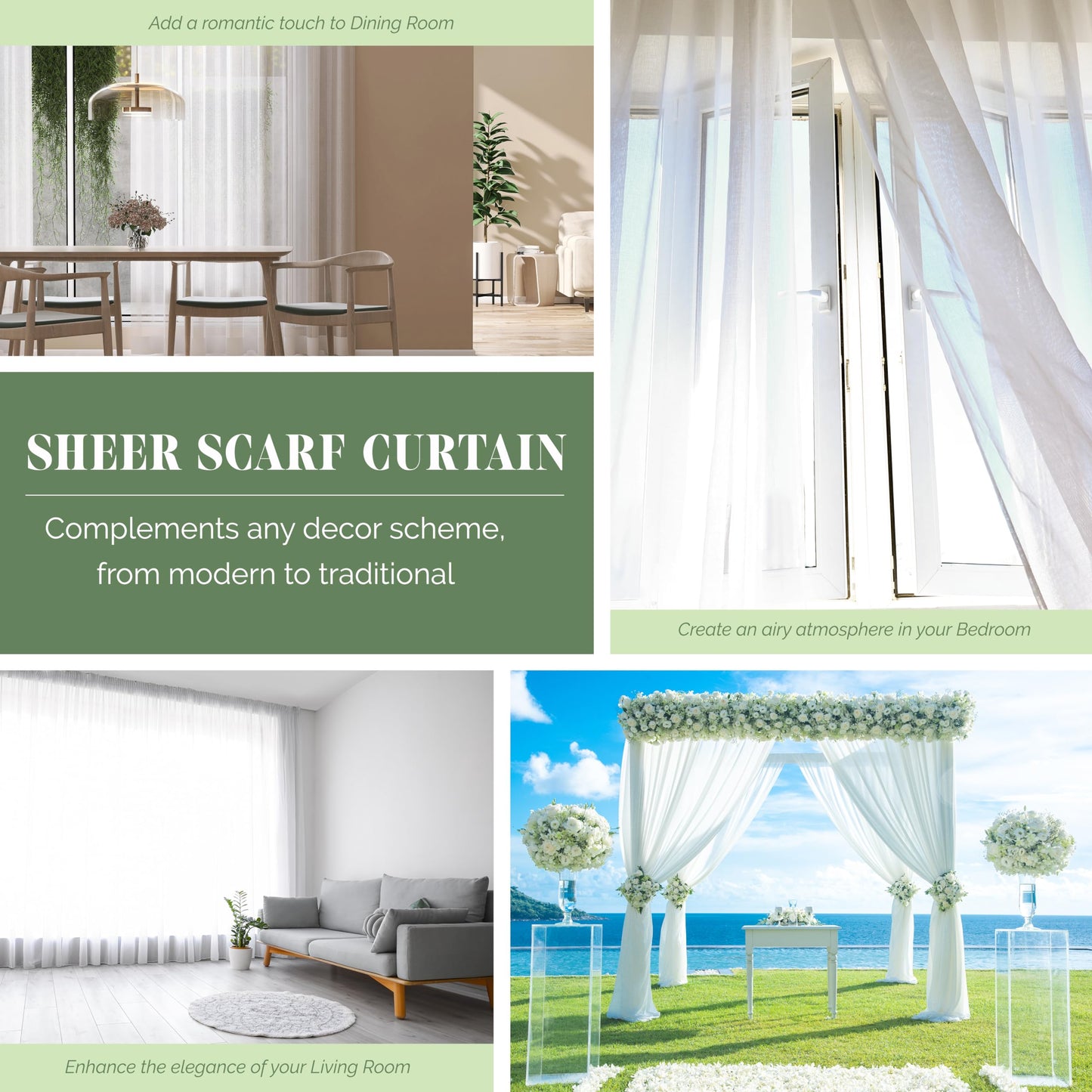 Elegant Comfort Lightweight Sheer Voile Window Scarf Valance - 216 Inch Long - 1 Panel Sheer Curtain for Living Room, Event Decor, Bedroom, (1 Piece) 55" X 216'' Long, Gray