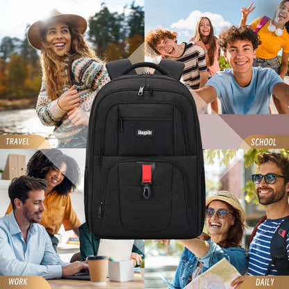 Skaypibs School Backpack for Boys Girls Teens, Black Backpack for Men Women, 17.3 Inch Laptop Backpacks with USB Port, Water Resistent book bag, Work College Bookbag, back pack