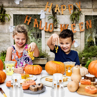 HABDJILTY 40 Pcs Halloween Ghost Walking Dog Plastic Cups Pumpkin Disposable PET Clear Cup Bulk Spooky Halloween Party Drinking Cups for Cold Beverage Snacks Birthday Party Decor Supplies, 12 Oz