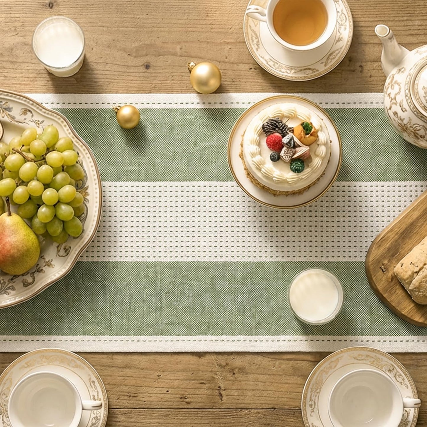 Artoid Mode Sage Green Farmhouse Rustic Table Runner, Seasonal Macrame Fabric Kitchen Dining Holiday Wedding Table Decor for Home Party 13x120 Inch