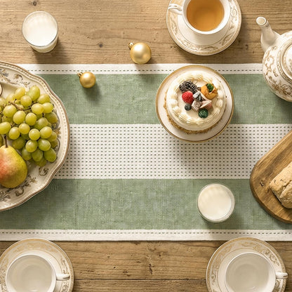 Artoid Mode Sage Green Farmhouse Rustic Table Runner, Seasonal Macrame Fabric Kitchen Dining Holiday Wedding Table Decor for Home Party 13x120 Inch