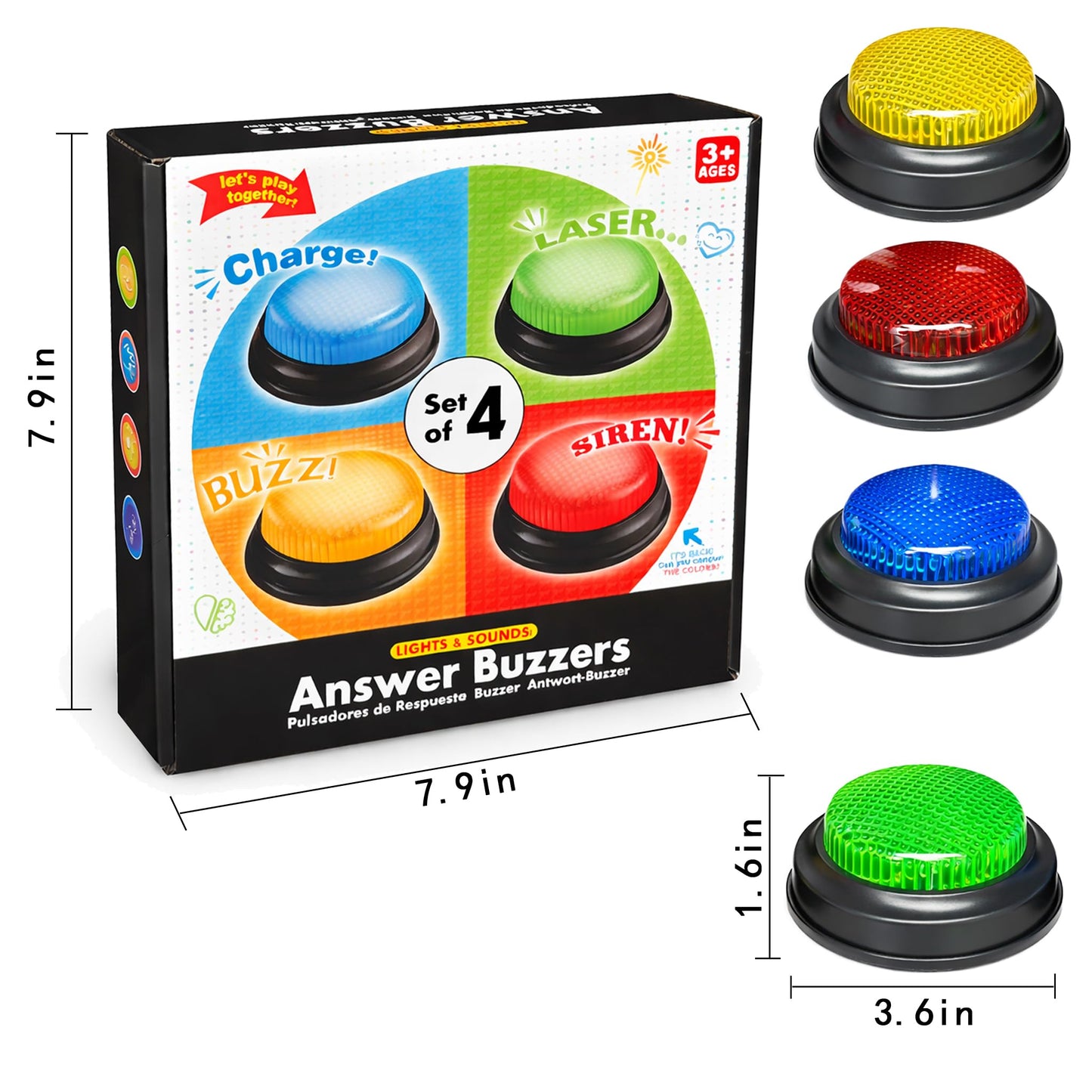 Answer Buzzers Set of 4 – Quiz Buzzers for Trivia Games, Classroom Activities, Family Game Night