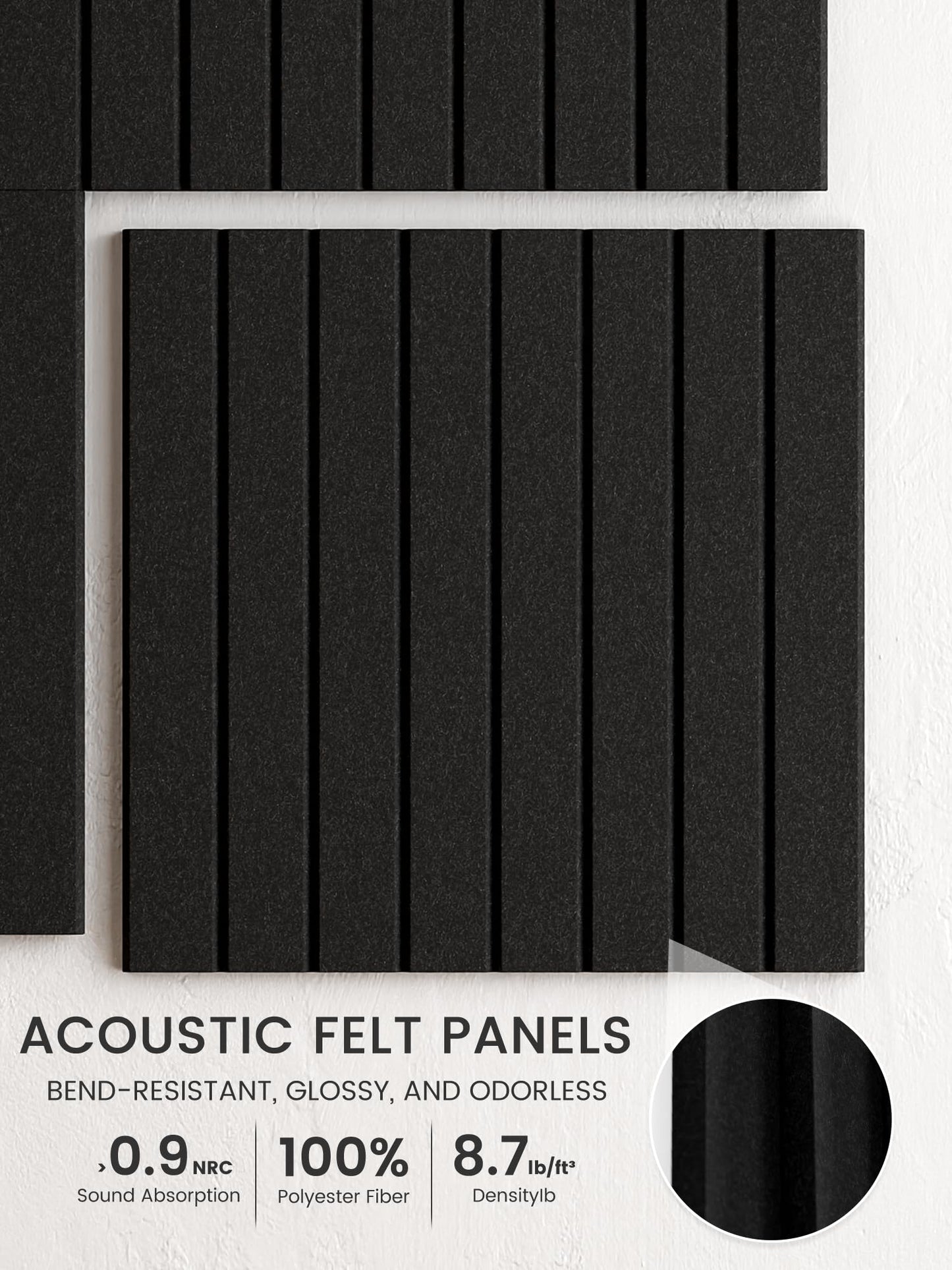 Bumusty Large Cork Board Alternative-48 x 36" Felt Bulletin Board Tiles, with 30 Pushpins, 70 Adhesive Tabs, Fine-Stripe 12-Pack, Cork Boards for Office Push Pin Board Felt Board-Black