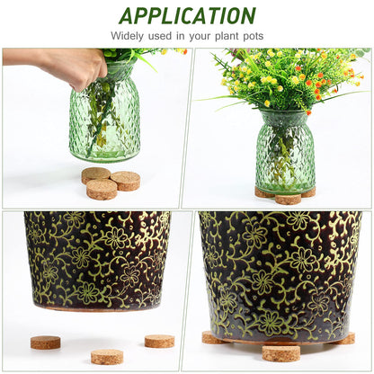 Yalikop 30 Pieces Invisible Plant Pot Feet Risers with Non Slip Surface Indoor Outdoor Solid Corkwood Planter Pot Lifters for Plants Flowers