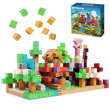 HitToys 200PCS Magnetic Blocks Building Blocks for Kids, Magnetic Tiles Build World Set, Magnetic Cubes Toys Games Christmas Birthday Gifts for Boys Girls Ages 4 5 6 7 8 10