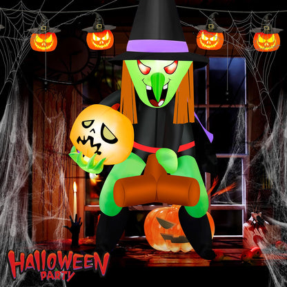 Mukum 4 Ft Halloween Blow Ups Inflatable Witch Pumpkin Design Halloween Window Decorations with Built-in Super Bright LED Light for Haunted Houses, Parties