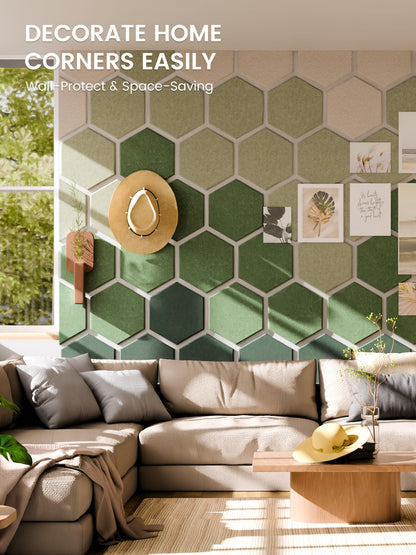 Fluxynara Hexagon Cork Board Alternative for Walls Decor-12-Pack Felt Bulletin Board Tiles,with 30 Pushpins,70 Adhesive Tabs for Office,Classrooms & Home Pin Board Felt Board-Sagewood