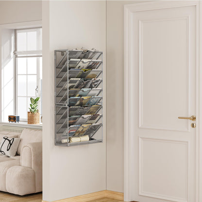 Lavatino 10-Tier Hanging Wall File Folders Organizer - Silver Metal Mesh Paper Magazine Document Mail Holder File Organizer for Office School Home Wall Mount or Desk Supplies Organization