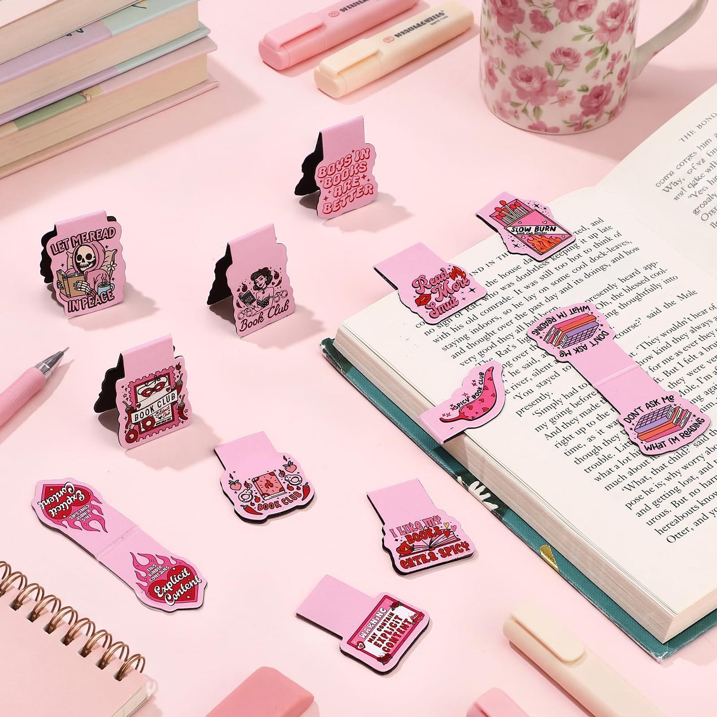 Clabby 48 Pcs Funny Pink Bookmarks Spicy Magnetic Bookmarks Bulk Romance Smutty Annotation Supplies for Teacher Appreciation Graduation Book Lovers Students Reader Gifts Office House Supplies 12 Style