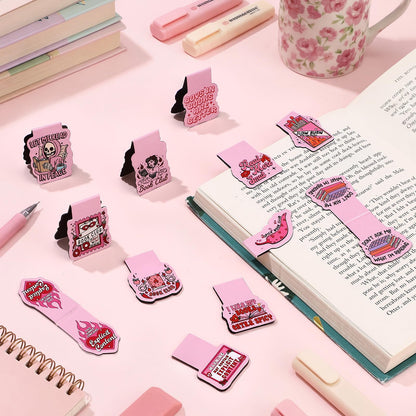 Clabby 48 Pcs Funny Pink Bookmarks Spicy Magnetic Bookmarks Bulk Romance Smutty Annotation Supplies for Teacher Appreciation Graduation Book Lovers Students Reader Gifts Office House Supplies 12 Style