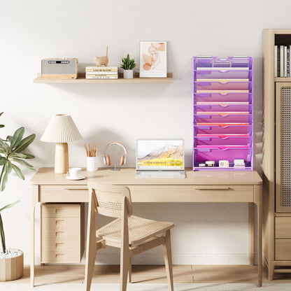 Lavatino Hanging Wall File Folders Organizer - 10-Tier Purple Metal Mesh Paper Magazine Document Mail Holder File Organizer for Office School Home Wall Mount or Desk Supplies Organization