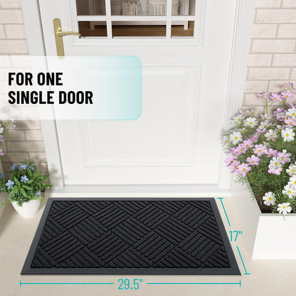 OLANLY Front Door Mat Outside Entrance 29.5x17, Absorbent, Heavy Duty Sturdy Natural Rubber Doormat Indoor Outdoor, Stain and Fade Resistant, Non-Slip Low Profile Floor Mat for Entryway, Black Diamond