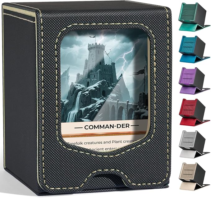 Fabmaker Deck Box Compatible with MTG Commander, (patent Pending) Magnetic Trading Card Storage Box with Comman-der, Fits 100 Double-Sleeved Cards, Card Box Compatible with Magic the Gathering, Beige