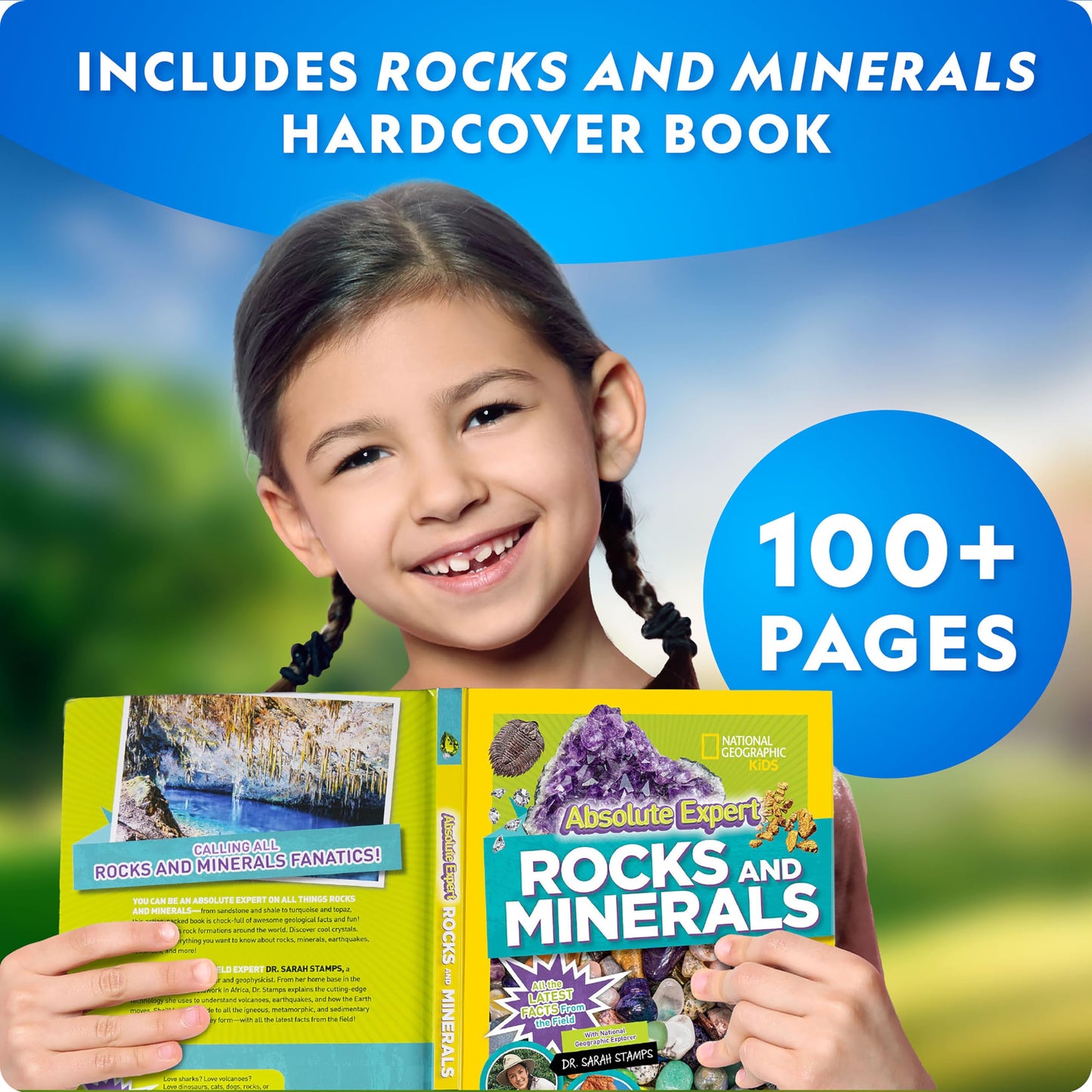 National Geographic Rock Collection Box for Kids – 300 Piece Rock Set with Real Gemstones, Crystals & Minerals - Includes Absolute Expert: Rocks & Minerals Full-Color Book (Amazon Exclusive)