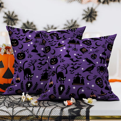 Puresora Halloween Pillow Covers 18x18 Set of 2 Throw Pillow Cases Soft Cushion Case Pillowcase for Chair Sofa Bedroom Living Room Home Decor, Purple