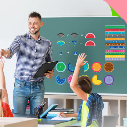 SpriteGru 156 PCS Magnetic Fraction Tiles Circles, Educational Math Magnets Learning Manipulative Fraction Bars Set for Preschool Elementary School