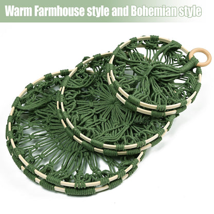 3 Tier Hanging Fruit Baskets for Kitchen, Macrame Plant Hanger Cotton Rope Handwoven Hammock Produce Storage Organizer Basket for Plants Holder, Vegetable, Onion, Potato (Green)