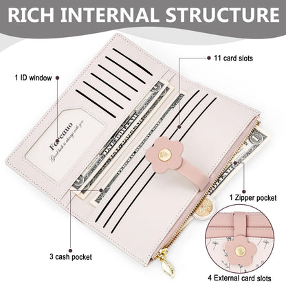 Farcauo Long Floral Womens Wallet Cute Wallets for Women Pink Women's Wallet Kawaii Flower Card Wallets for Women Ladies