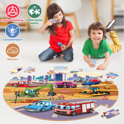 SYNARRY Vehicle Floor Puzzle for Kids Ages 3-5, Large 70 Piece Puzzle for Kids Ages 4-6, Preschool Toys Gifts for 3 4 5 6 7 8 Years Old Boys Girls Children, Easter Basket Stuffers for Boys Girls