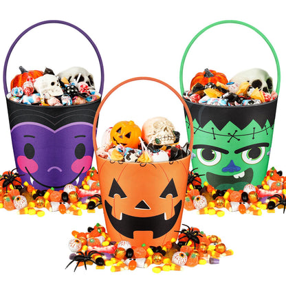 BBTO 3 Pieces Halloween Trick or Treat Bucket Candy Basket Canvas Halloween Party Tote Bags Goody Bucket for Kids Halloween Party Supplies (Halloween Monster)