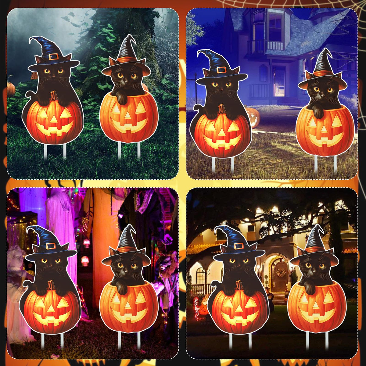 Large Outdoor Halloween Yard Signs, 2 PCS 31 inch Pumpkin Black Cat Halloween Yard Stakes Kids Friendly for Lawn Garden Home Decor Outside Party Supplies