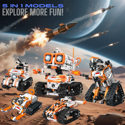 PIVONAX STEM Robotics Kit for Kids Ages 6+, 5-in-1 Remote/APP Control Coding Robot, Educational Engineering Building Toys with Programming, Science Projects Great Gift for Boys & Teens