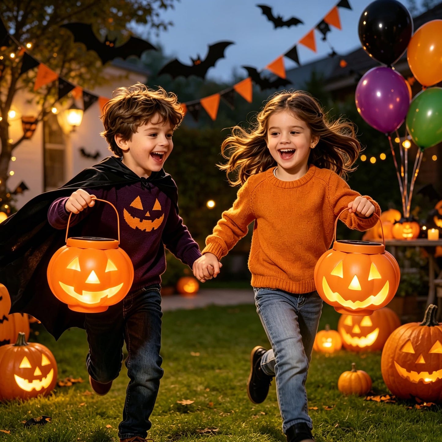 BRIGHTDECK Halloween Pumpkin Solar Lanterns 2 Pack, Jack O Lantern Pumpkin Lights for Halloween Decorations Outdoor, Weatherproof & Portable Fall Yard Decor (2Pack Warm White)
