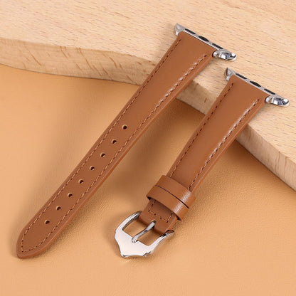 Women Slim French Full Grain Leather Band Compatible with Apple Watch 40/41/42/38mm, Lightweight Breathable iWatch Straps for Series 11 10 9 8 7 6 5 4 SE 3 2 1, Brown
