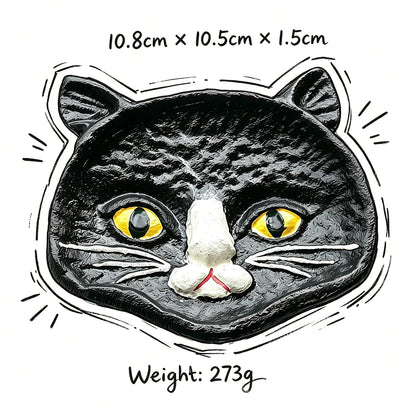 Womeet Black Cat Face Cast Iron Trinket Dish, Gothic Kitten Jewelry Tray, Small Decorative Cat Ring Holder for Earrings Necklings Rings, Halloween Home Decor Storage Dish for Vanity Countertop