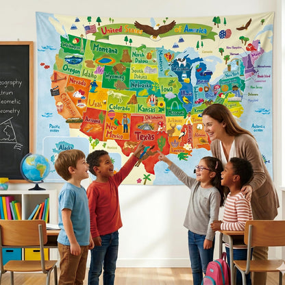 BASHOM TP-008 United states MAP Tapestry 60''x40''(150x100cm) Poster for Kids Educational learning Wall Hanging for Bedroom Living Room Nursery Dorm Home Decor USA America US map