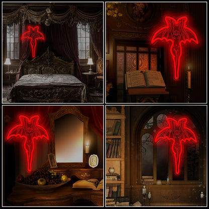 Devil Neon Sign – Vampire Neon Sign for Spooky Halloween Gothic Decor, LED Wall Light for Party & Home Decoration12.8 * 16.4 Inch
