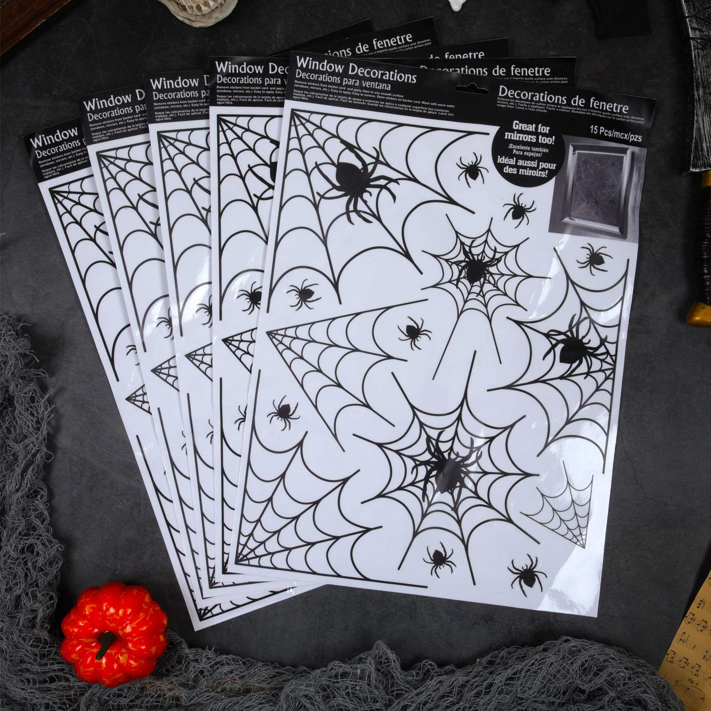 5 Sheets Halloween Window Stickers Wall Decoration Set Spider Web Design Window Clings for Halloween Party Supplies, 70 Pieces