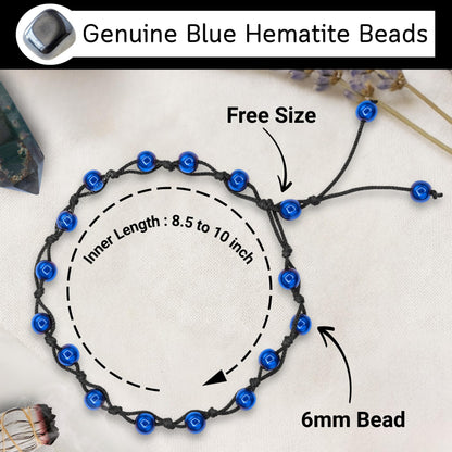 Amazing Gemstone Blue Hematite Anklet Ankle Bracelets for Women - Waterproof Beaded Healing Crystal Anklets, Plus Size Chakra Gemstone Bead Anklet (Stretchy Adjustable - Hand Knotted)