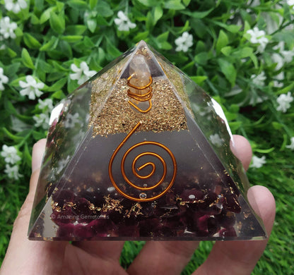 Amazing Gemstone Large Orgone Pyramid | Glow in Dark Garnet Pyramid Crystal | Orgonite Pyramid | Organ Pyramids Positive Energy Healing