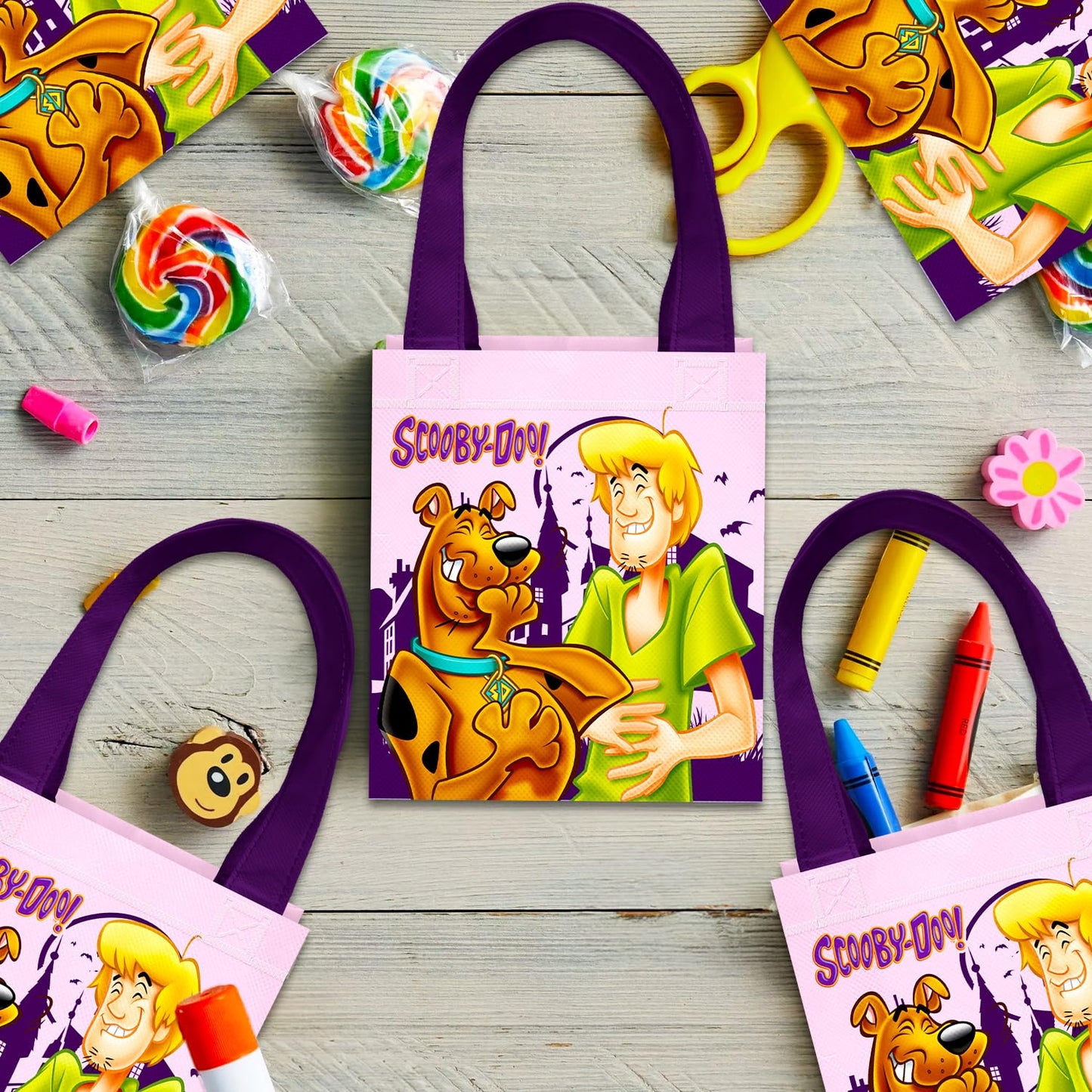 Scooby Doo Party Favor Bags Set – 12 Pack 8" Goodie Bags for Kids Bulk Reusable Mini Totes | Scooby Doo Birthday Party Supplies
