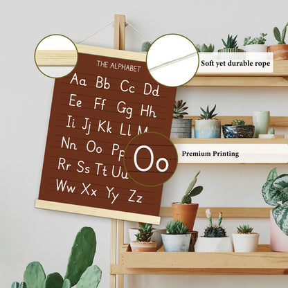 Numbers Alphabet Poster for Toddlers,Educational Wall Chart for Nursery Kids Learning, Homeschool & Playroom Decor and Bedroom for Wooden Hanger Frame Set of 2, 12x18 Inch - A05