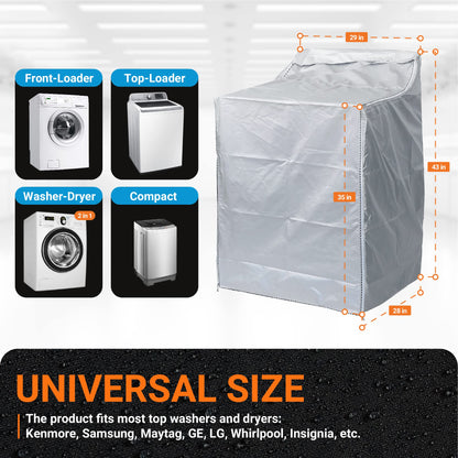 BlueStars Washing Machine Cover For Top-load - Premium Outdoor Protection For Most Washer Dryer Cover - W29”x D28”x H43” (Silver)