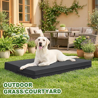 Vonabem Outdoor Dog Bed Waterproof Washable, XXL Large Crate Pad 48 Inch, Cooling Wipeable Leather Pet Beds with Removable Cover, Durable Foam Anti-Slip Kennel Pad 47"x29" Black
