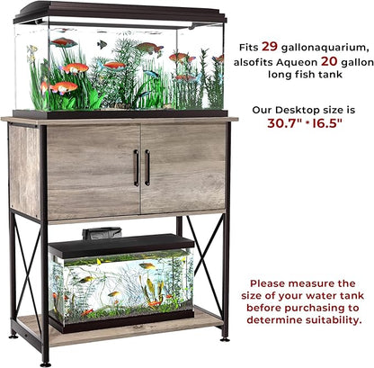 Herture 20-29 Gallon Aquarium Stand Metal Frame Fish Tank Stand with Cabinet Storage, for 20 Gallon Long Aquarium,30.7" L*16.5" W Tabletop,330LBS Capacity Grey PG01YGZ