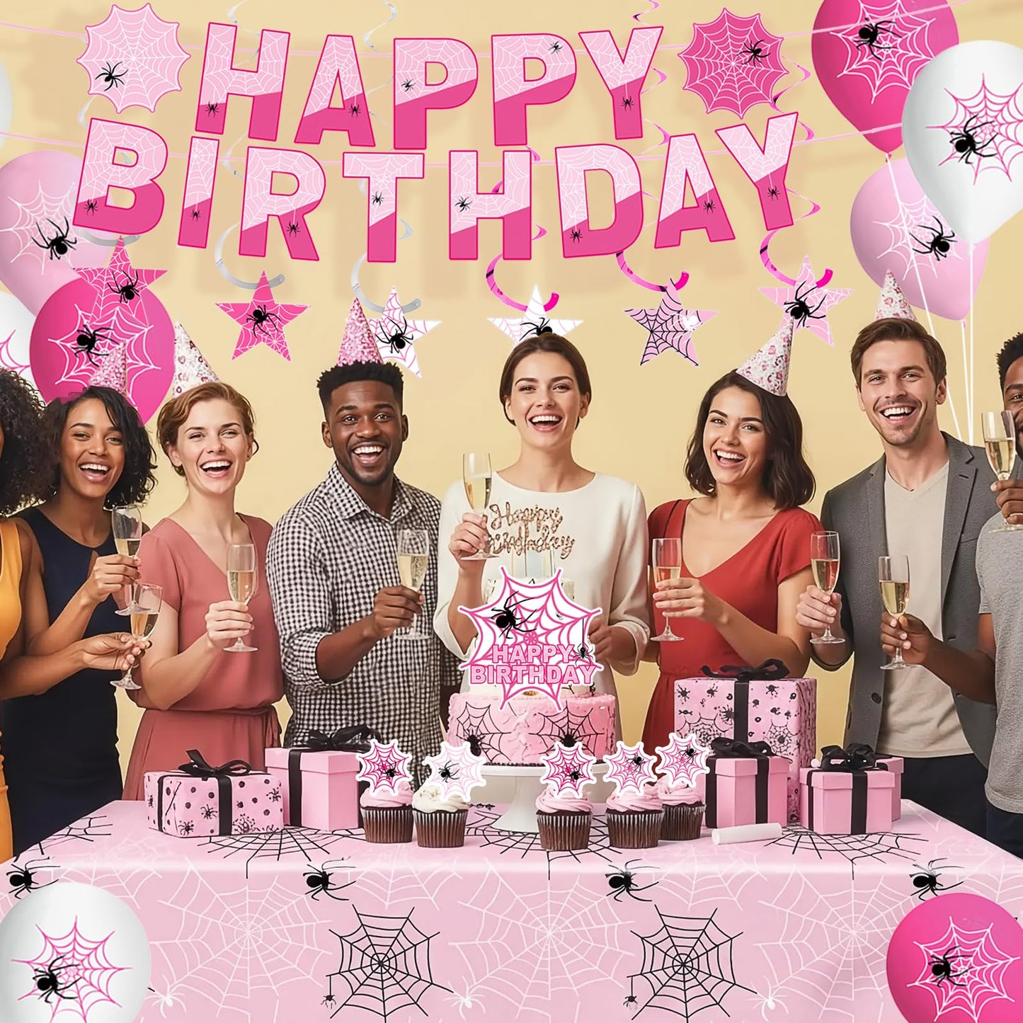 Pink Spider Party Decorations Kit for Girls