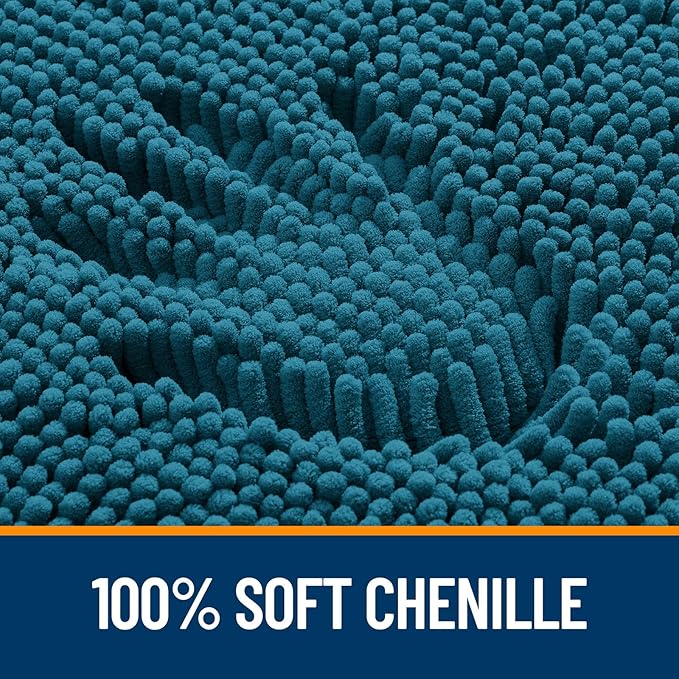 OLANLY Large Bathroom Rugs 45x27, Extra Soft Absorbent Chenille Bath Rugs, Rubber Backing Quick Dry, Machine Washable Bath Mats for Bathroom Floor, Tub and Shower, Home Decor Accessories, Peacock Blue